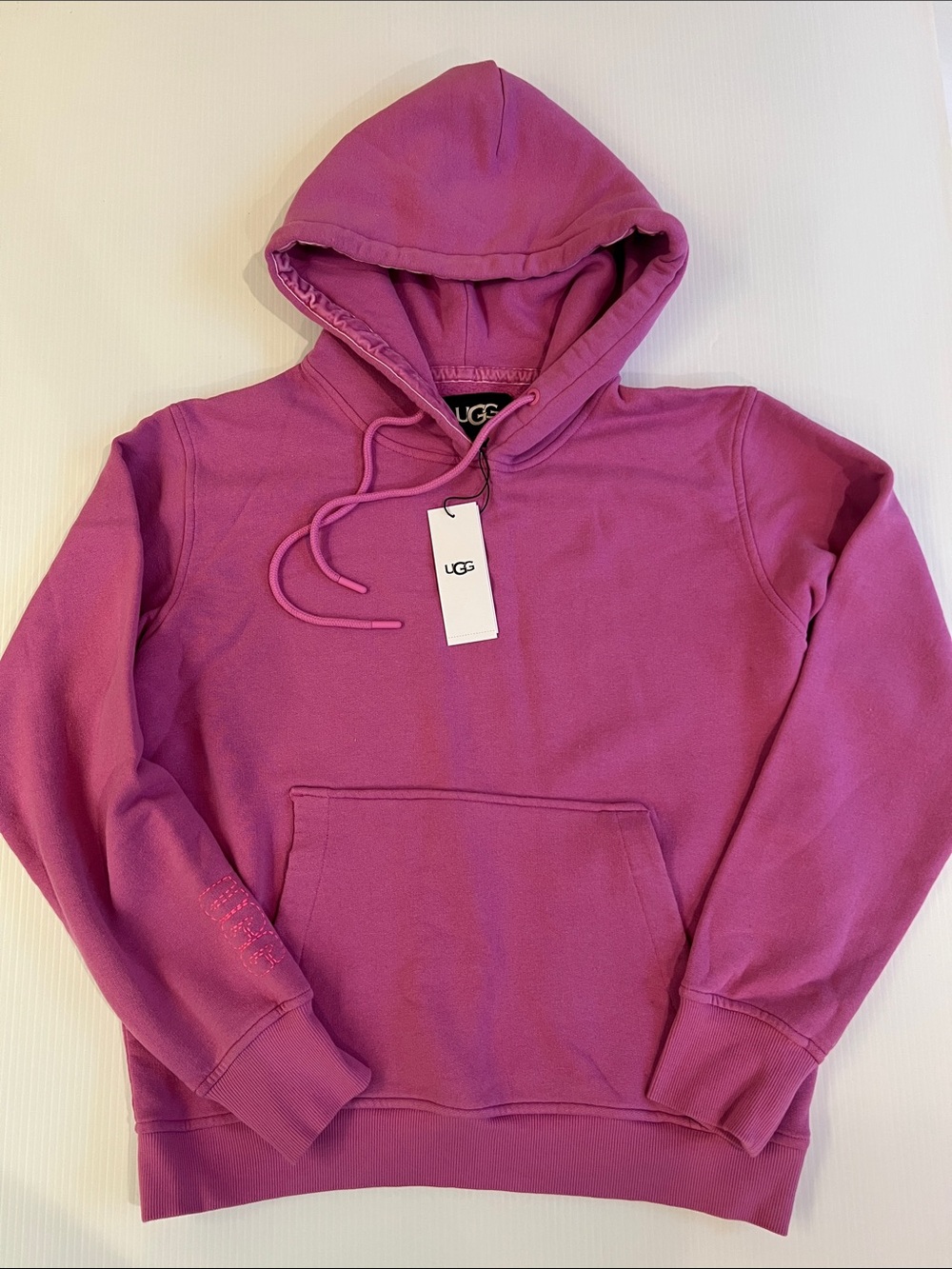 New UGG Women's Magenta Pullover Hoodie with logo on arm in Size Small